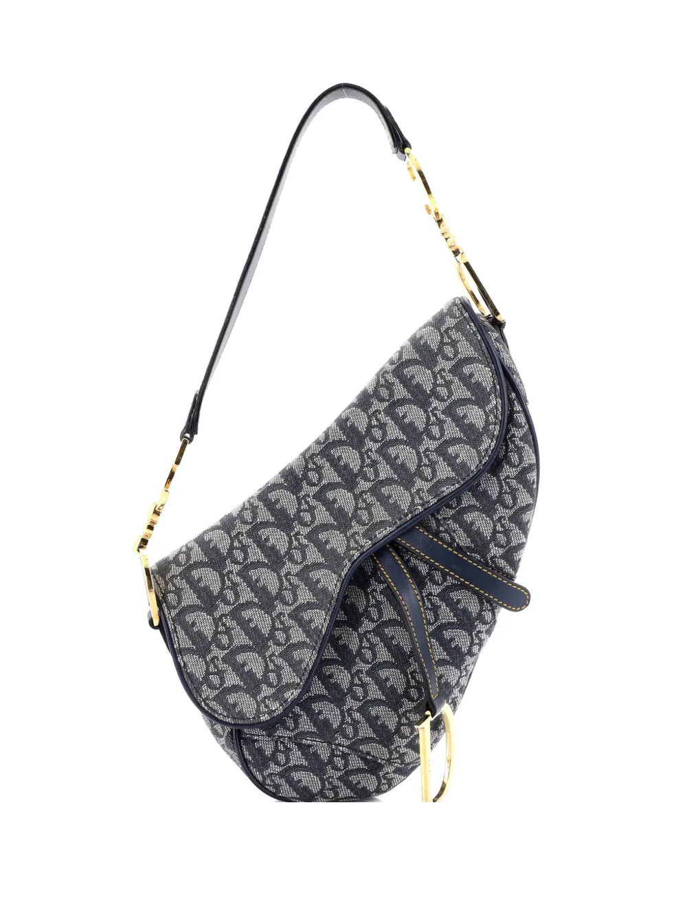 Pre-owned Dior Vintage Saddle Bag Issimo Canvas Medium Shoulder Bag In Blue