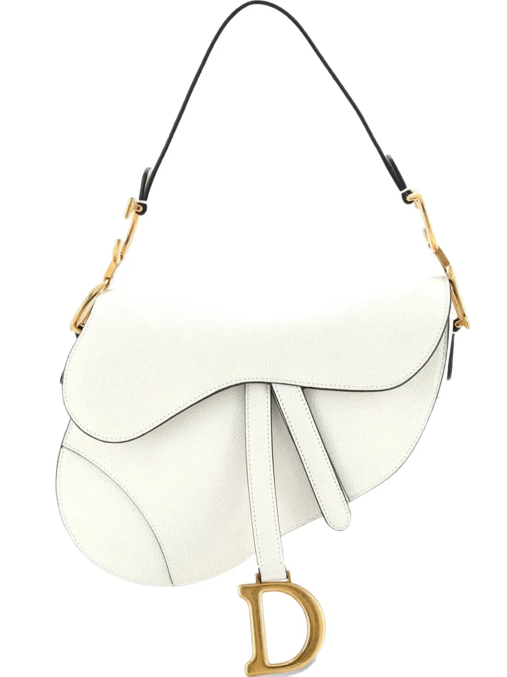 Pre-owned Dior Saddle Handbag Leather Medium Shoulder Bag In White