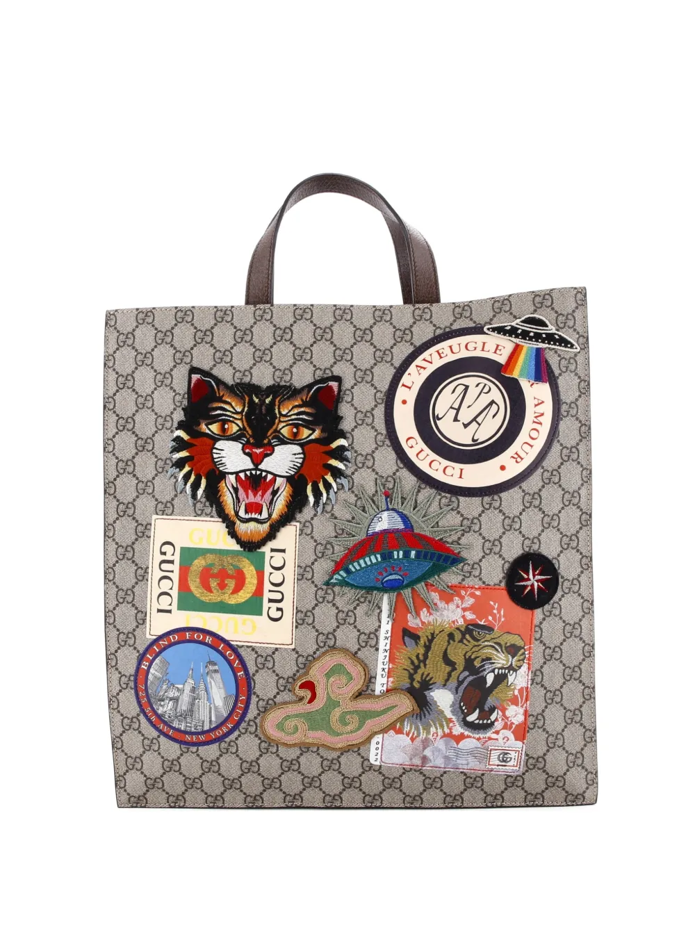 Gucci Pre-Owned Courrier Convertible Soft Open GG Coated Canvas with Applique North South tote bag | Brown | Image 1