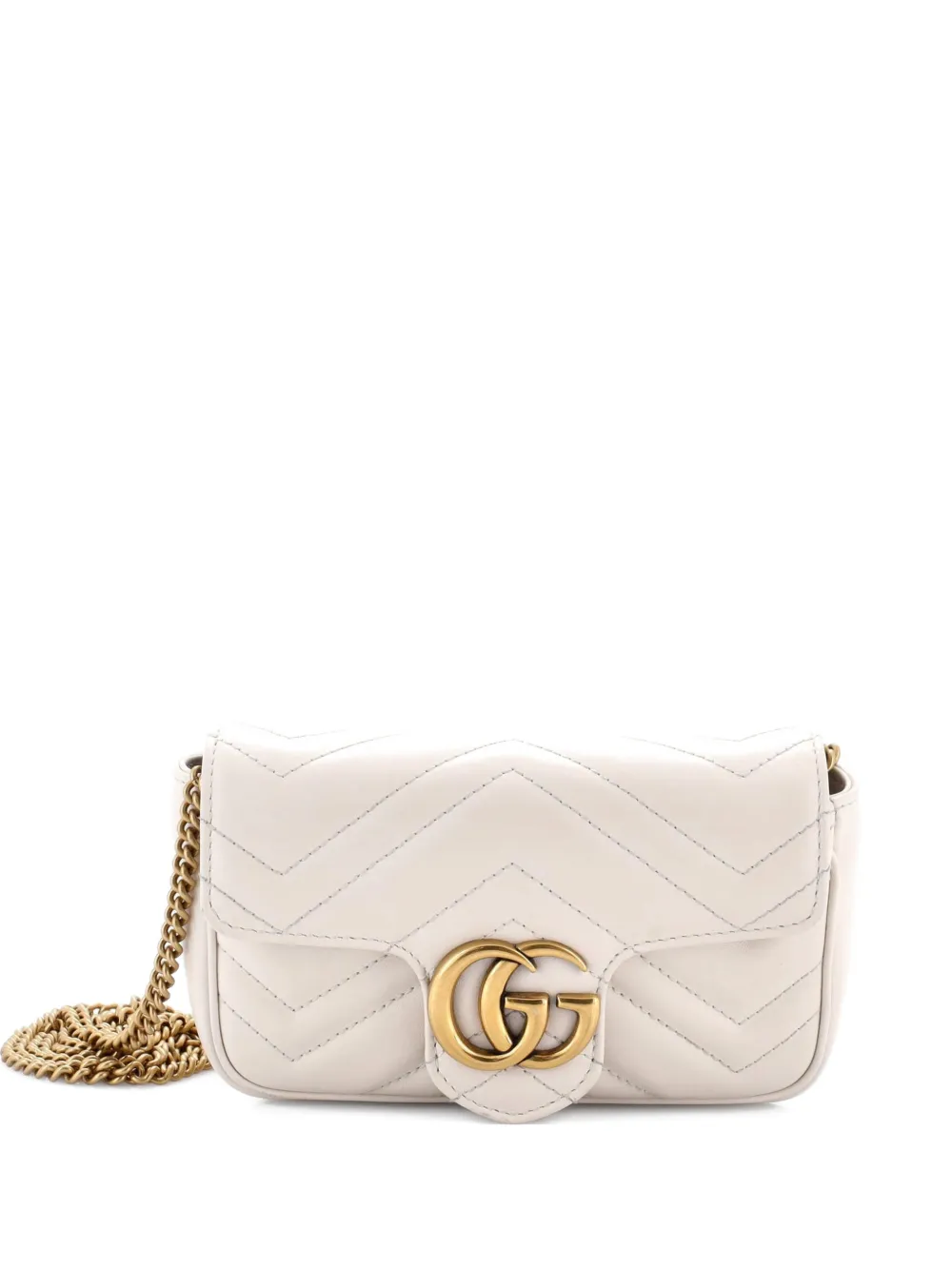 Pre-owned Gucci Gg Marmont Flap Bag Matelasse Leather Super Mini Crossbody Bag In Neutral