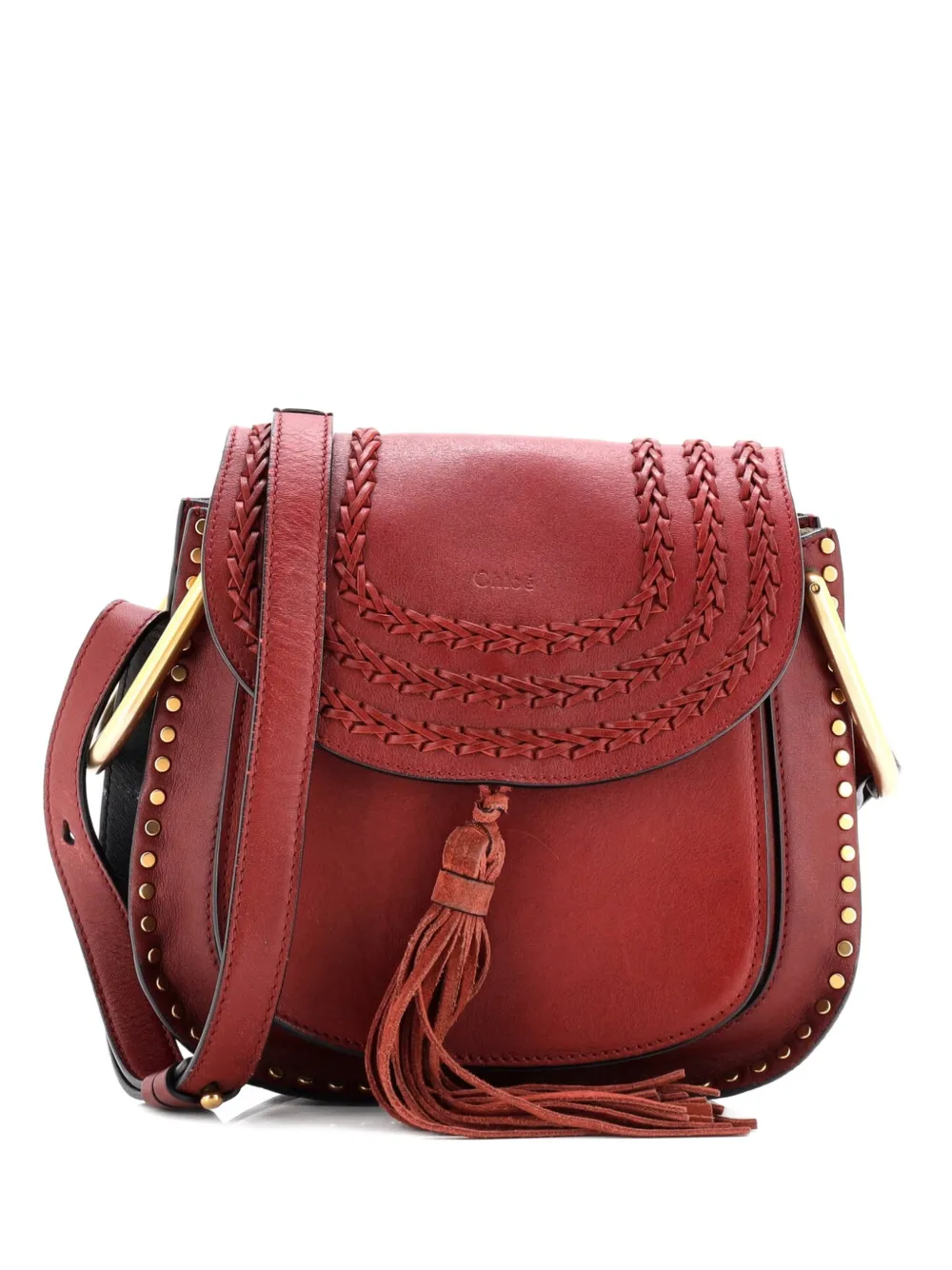 Pre-owned Chloé Hudson Handbag Whipstitch Leather Small Crossbody Bag In Red