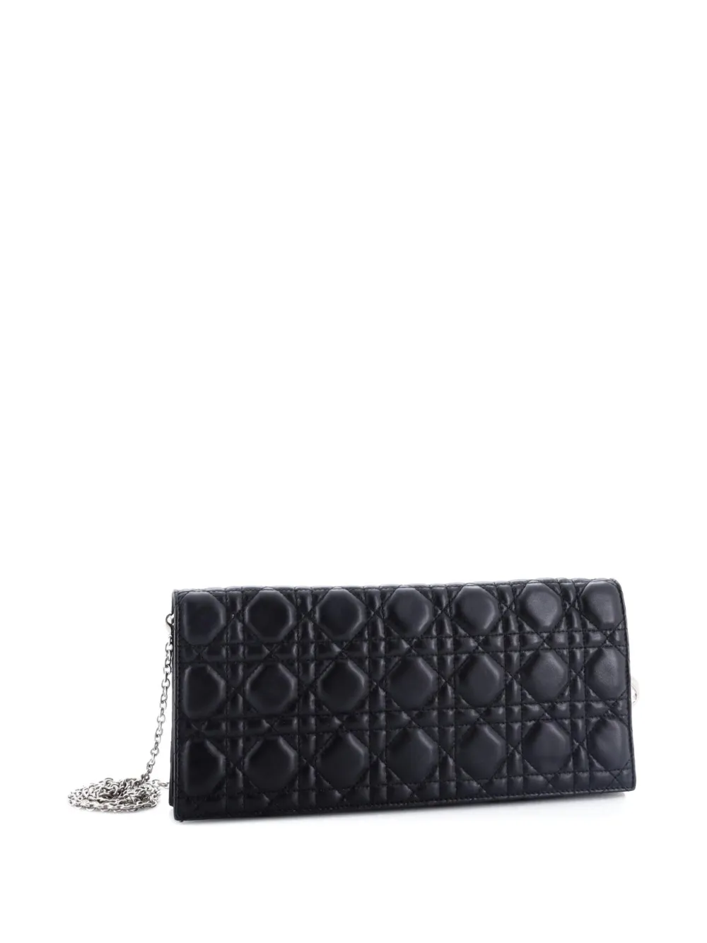 Pre-owned Dior Lady  Convertible Chain Cannage Quilt Leather Long Clutch Bag In Black