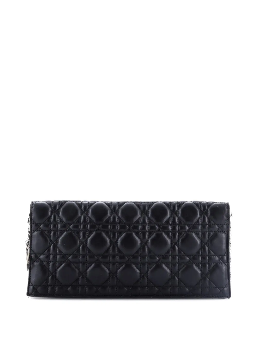 Pre-owned Dior Lady  Convertible Chain Cannage Quilt Leather Long Clutch Bag In Black