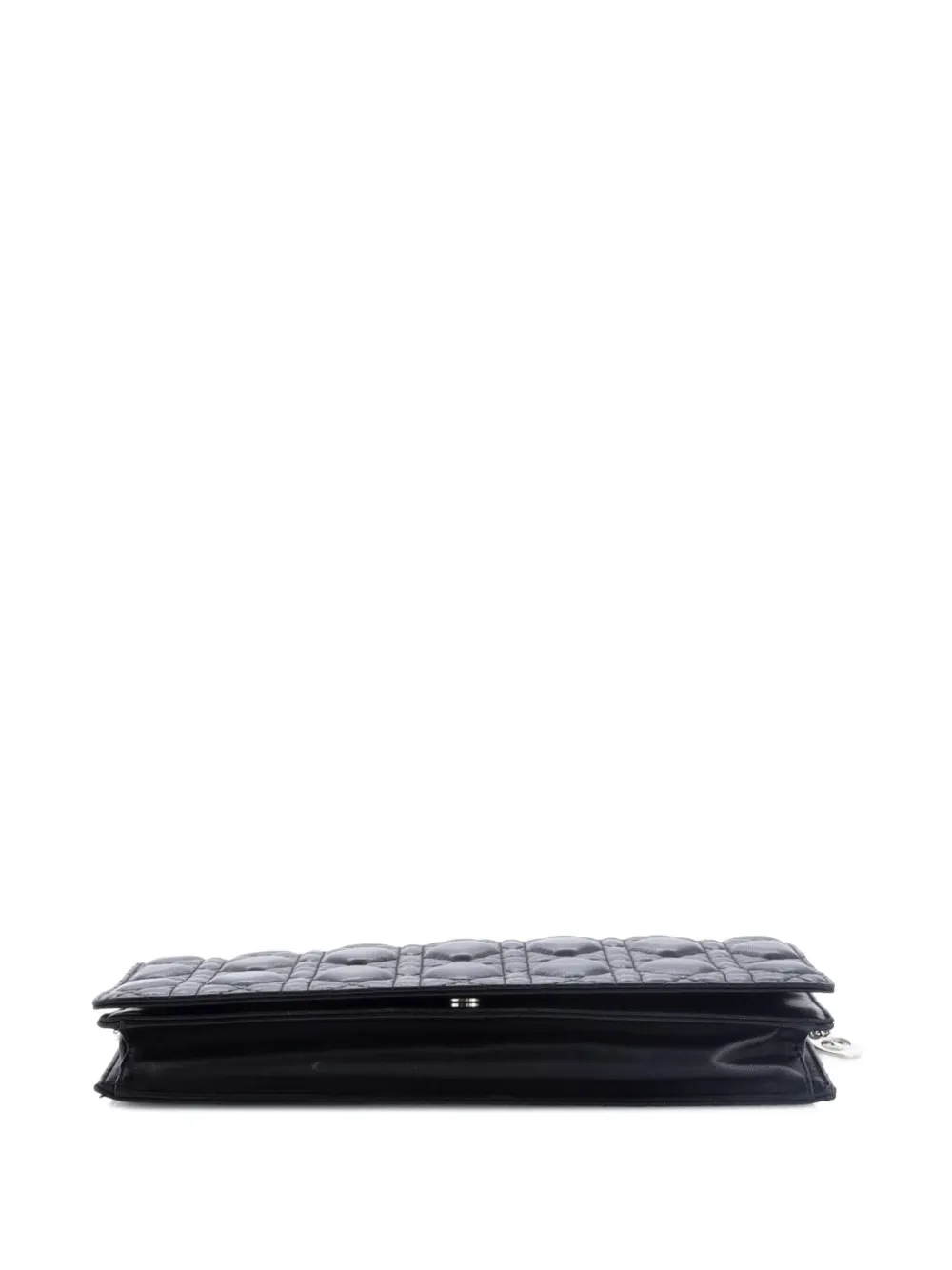 Pre-owned Dior Lady  Convertible Chain Cannage Quilt Leather Long Clutch Bag In Black