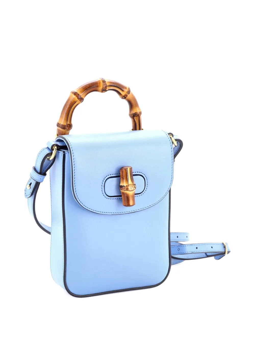 Pre-owned Gucci Bamboo Top Handle Backpack Leather Mini Satchel In Blue