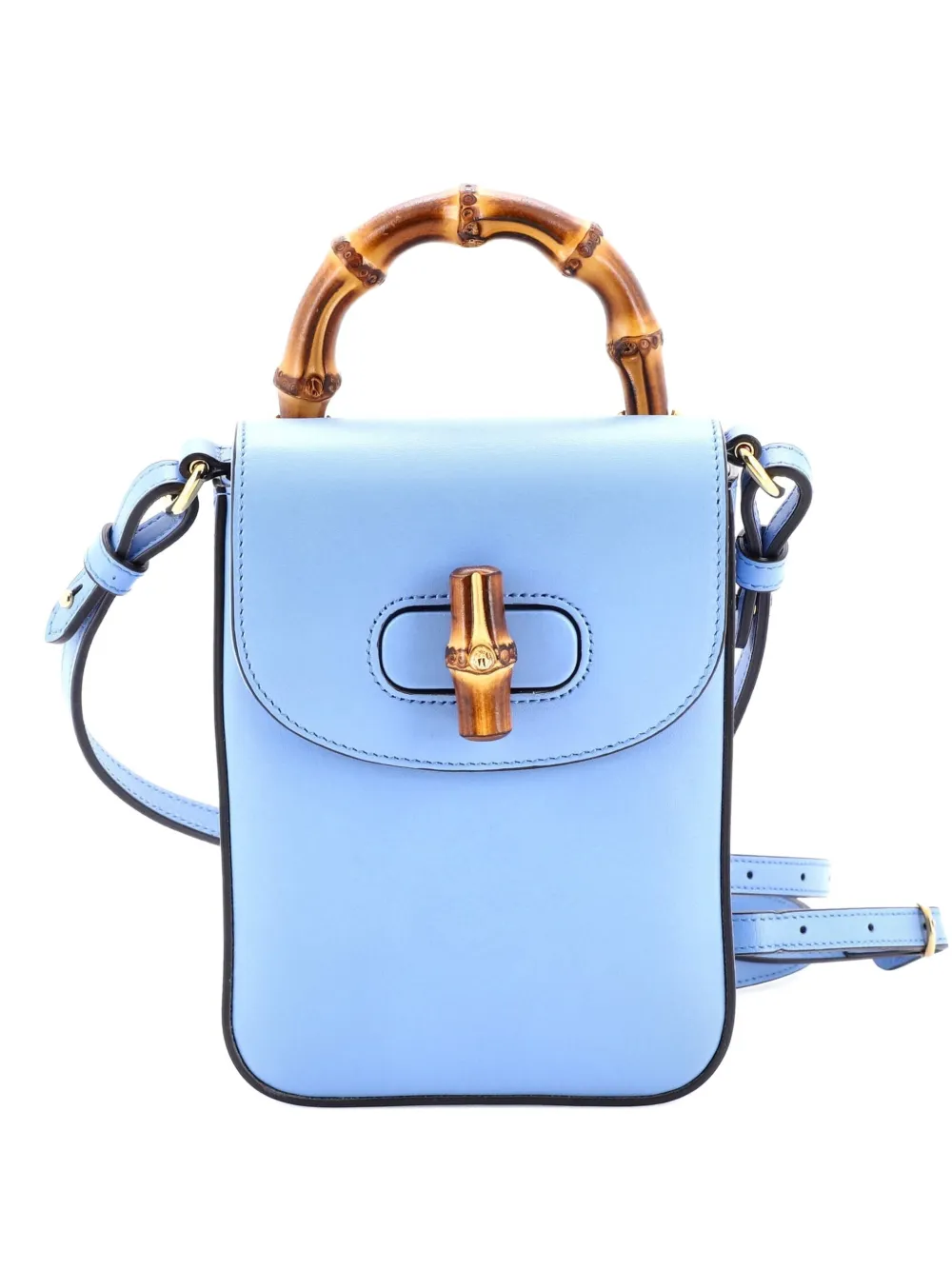Pre-owned Gucci Bamboo Top Handle Backpack Leather Mini Satchel In Blue