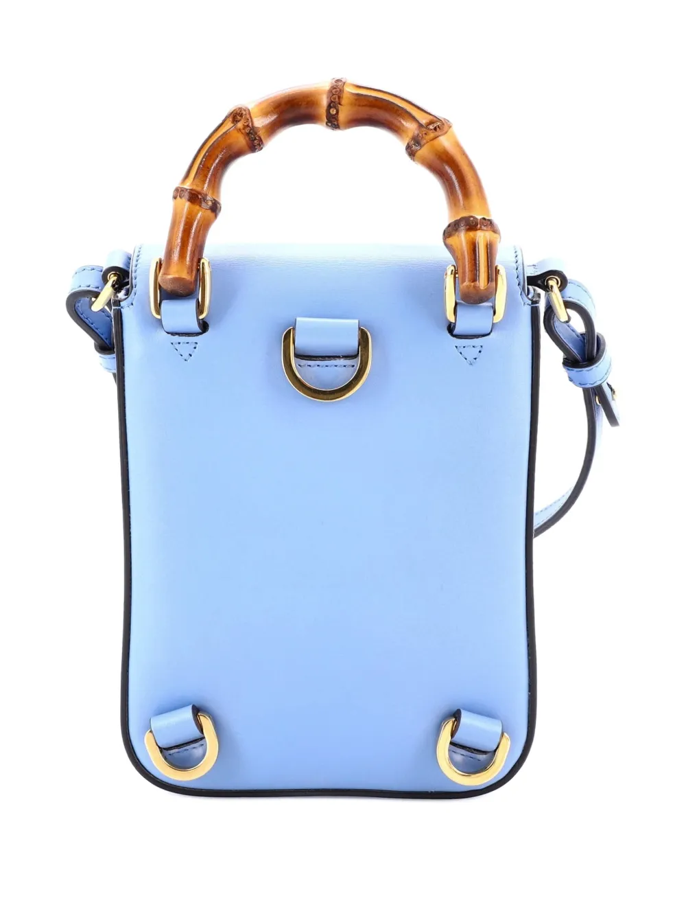 Pre-owned Gucci Bamboo Top Handle Backpack Leather Mini Satchel In Blue