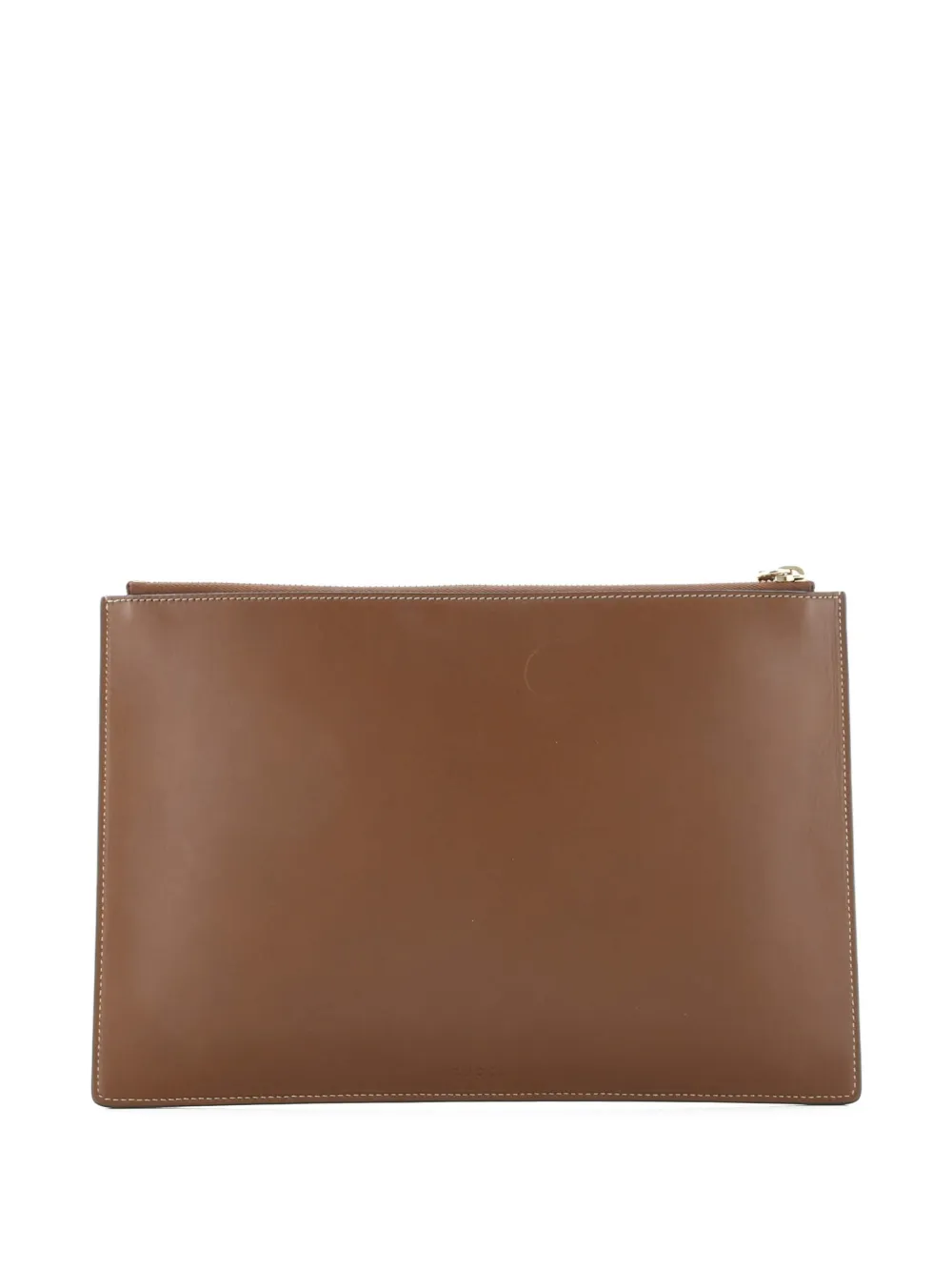 Pre-owned Gucci Zipped Pouch Leather With Applique Large Clutch Bag In Brown