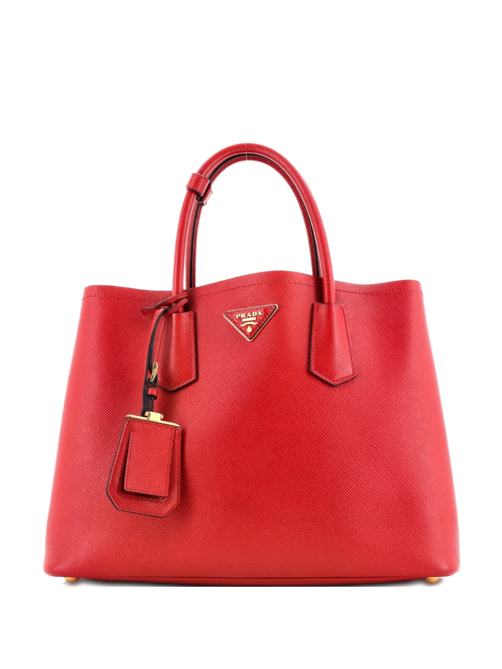 Pre-owned Prada Cuir Double Saffiano Leather Medium Tote Bag In Red