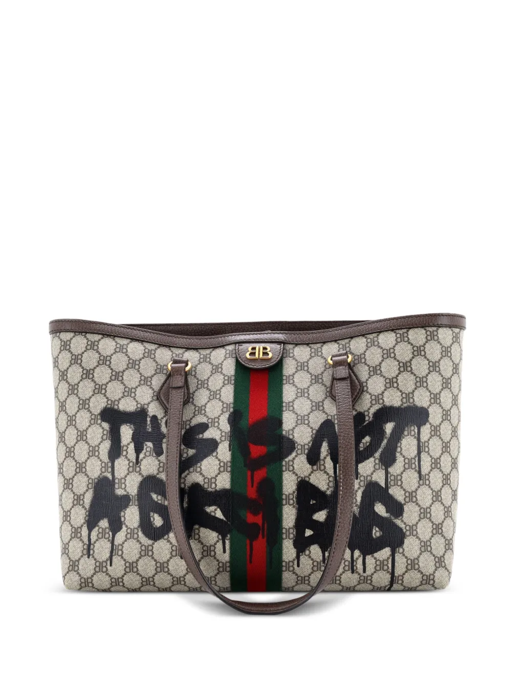 Balenciaga Pre-Owned x Gucci The Hacker Project Graffiti BB Coated Canvas Medium tote bag | Brown | Image 1