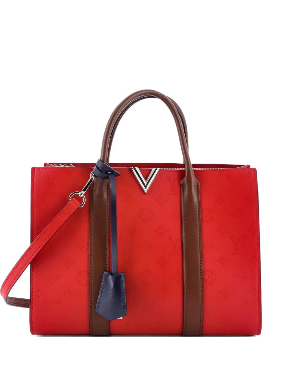 Pre-owned Louis Vuitton Very Monogram Leather Mm Tote Bag In Red