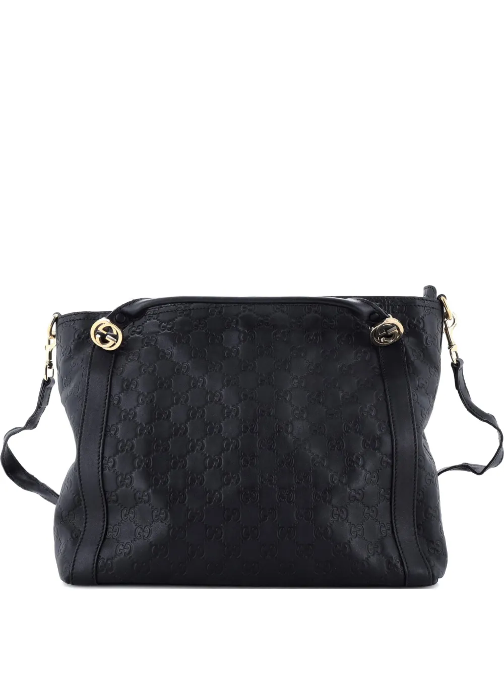 Pre-owned Gucci Miss Gg Convertible Tote Ssima Leather Medium Satchel In Black