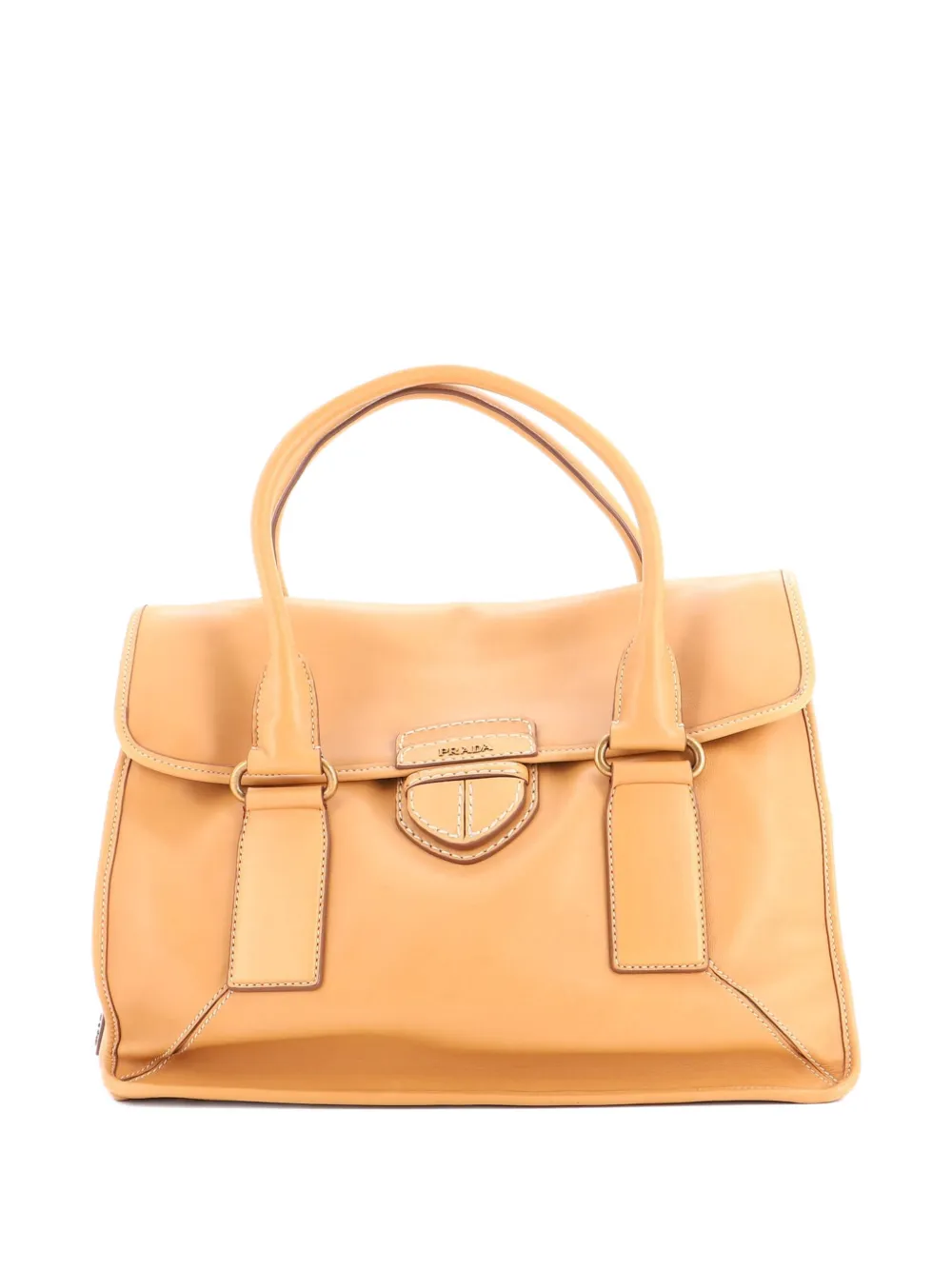 Pre-owned Prada Pushlock Flap Leather Large Tote Bag In Neutral