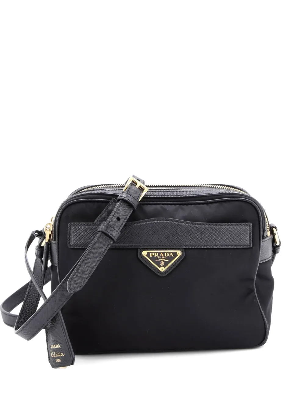 Pre-owned Prada Re-edition 1978 Front Pocket Re-nylon With Saffiano Leather Mini Shoulder Bag In Black