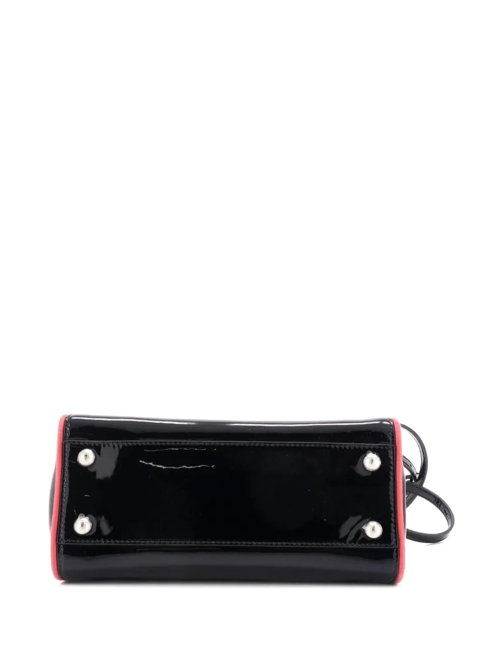 Pre-owned Fendi Resin Handle Peekaboo Bag Patent Mini Satchel In Black