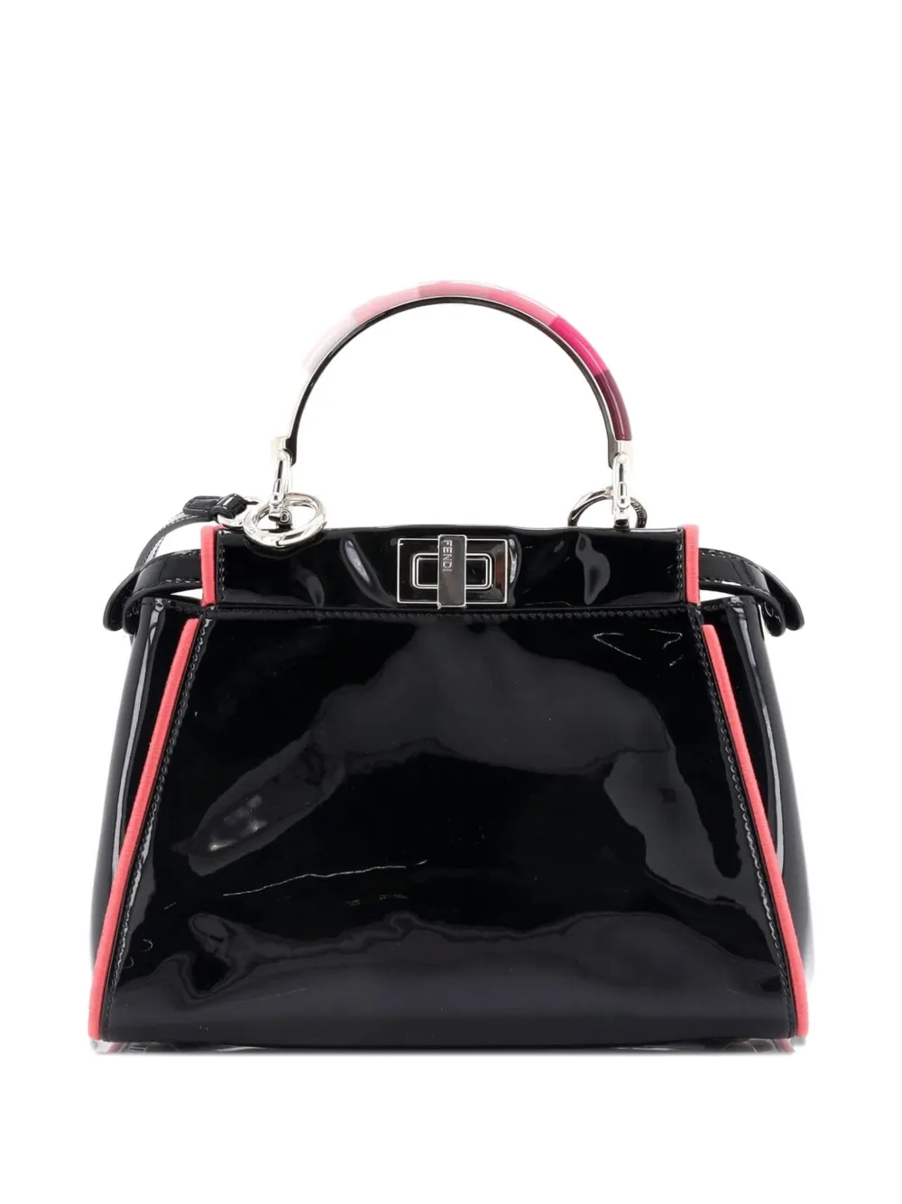 Pre-owned Fendi Resin Handle Peekaboo Bag Patent Mini Satchel In Black