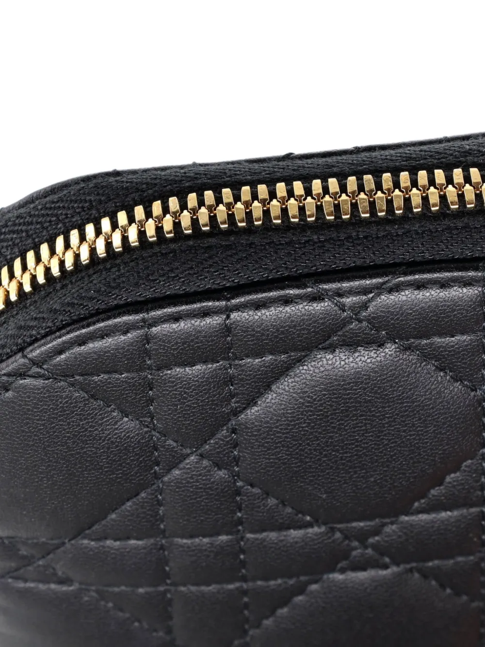 Pre-owned Dior Lady  Phone Holder On Chain Cannage Quilt Lambskin Crossbody Bag In Black