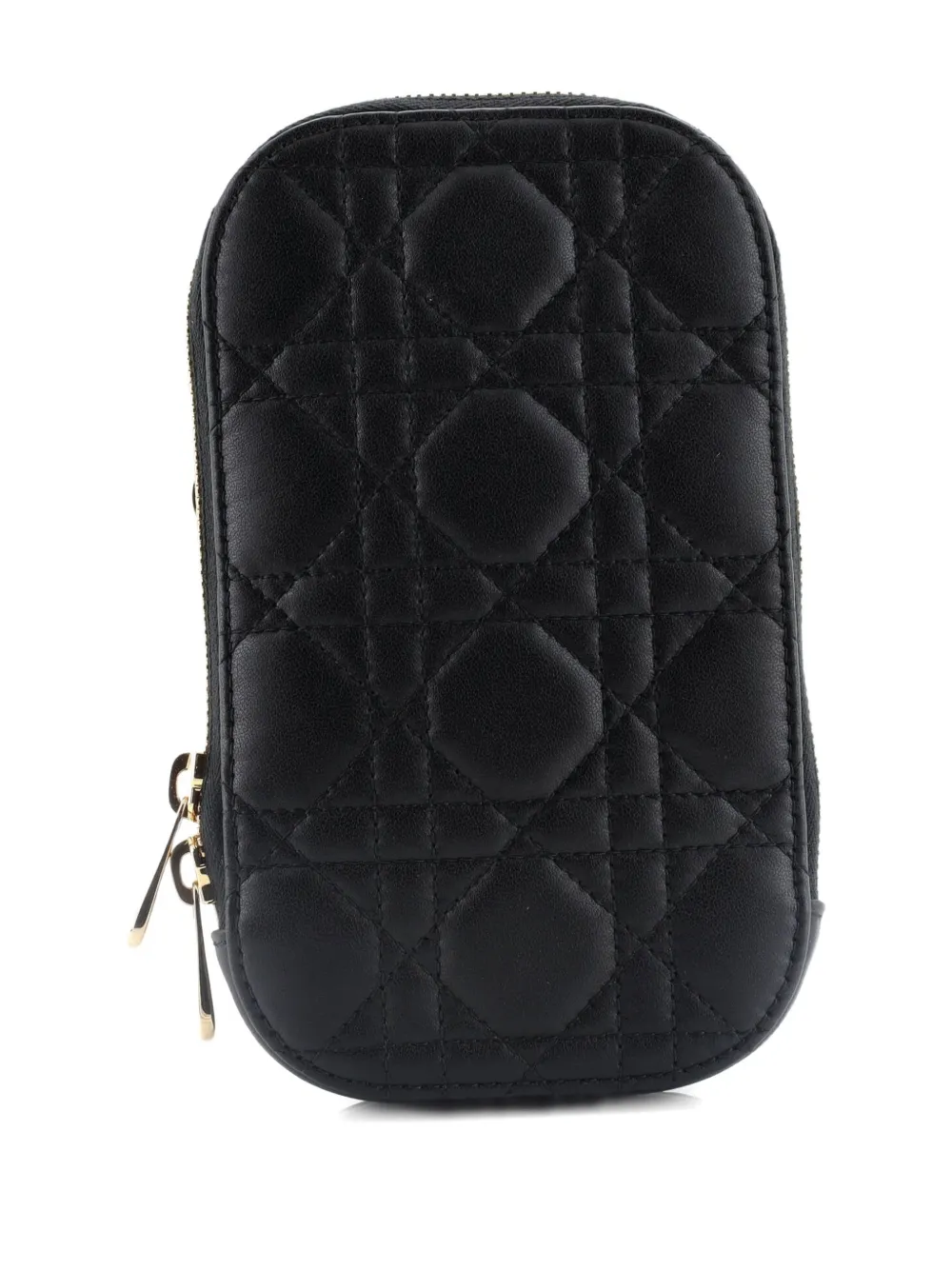Pre-owned Dior Lady  Phone Holder On Chain Cannage Quilt Lambskin Crossbody Bag In Black