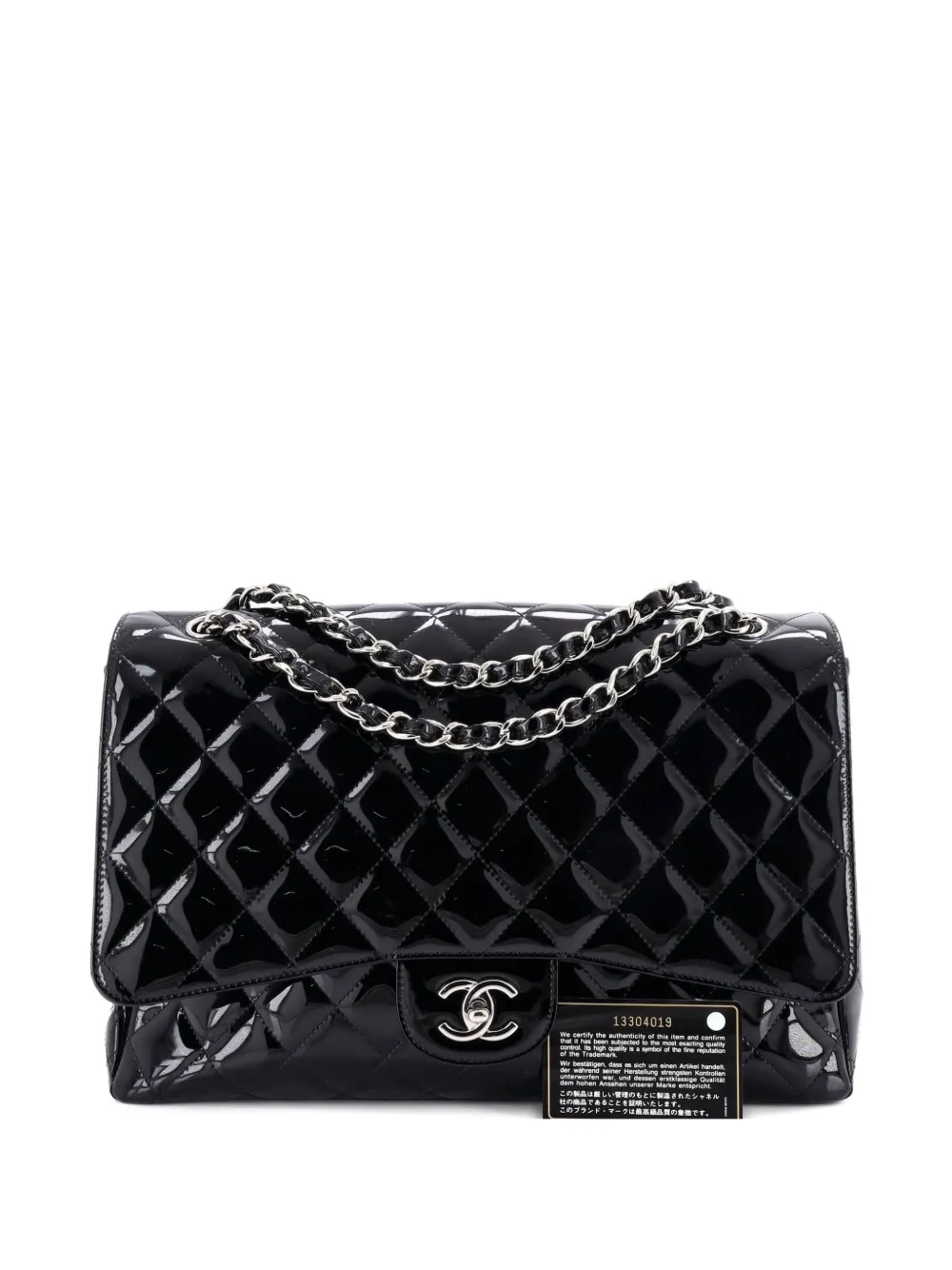 Pre-owned Chanel Classic Single Flap Bag Quilted Patent Maxi Shoulder Bag In Black