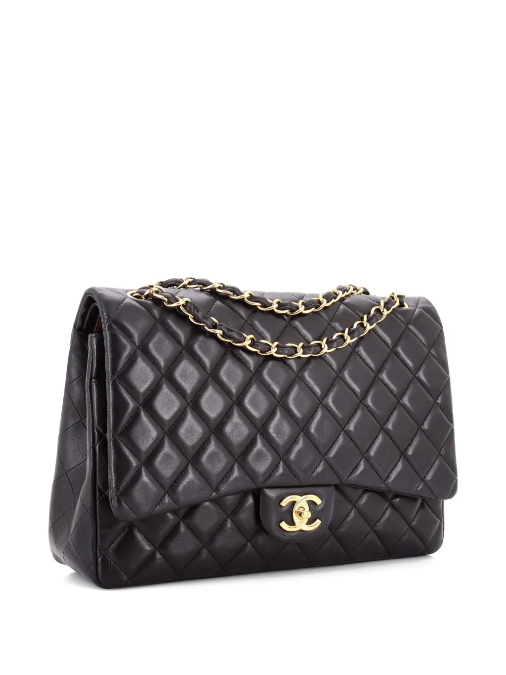 CHANEL Pre-owned Classic Double Flap Bag Quilted Lambskin Maxi Shoulder Bag In Black