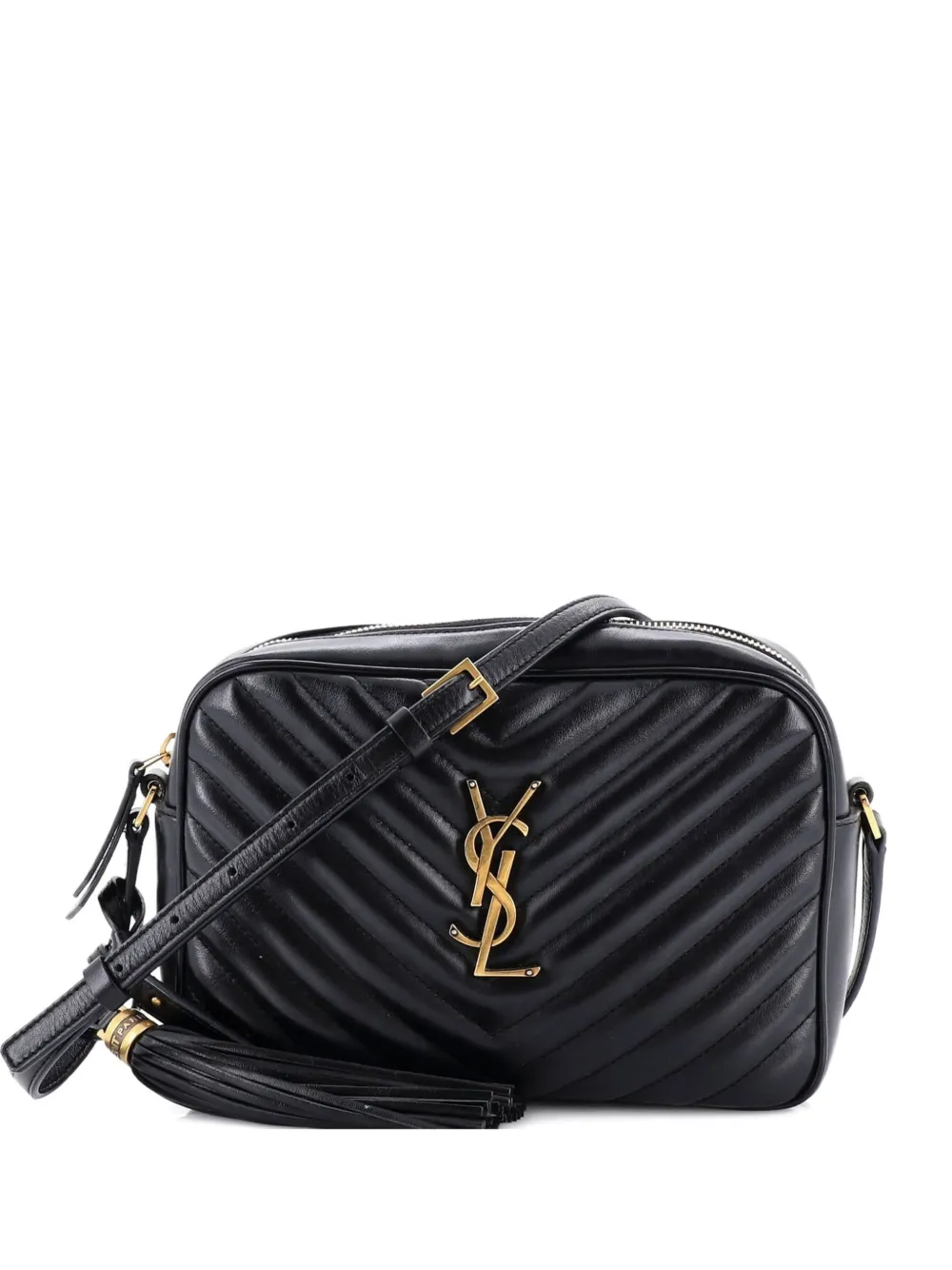 Pre-owned Saint Laurent Lou Camera Bag Matelasse Chevron Leather Small Crossbody Bag In Black
