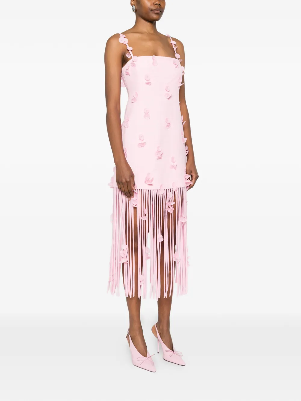 SIMKHAI Midi-jurk met bloemenprint en franje Roze