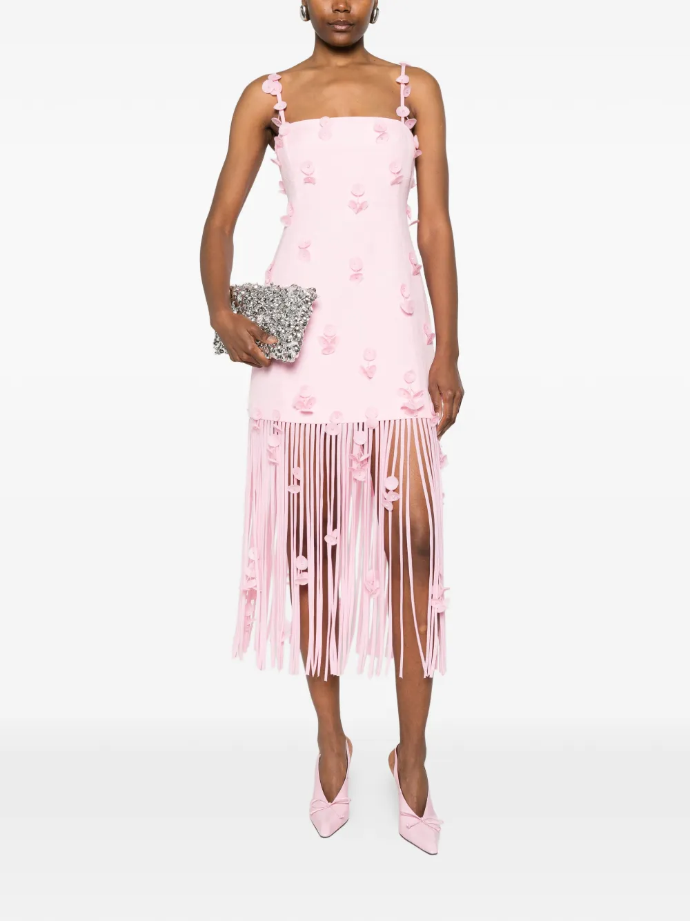 SIMKHAI Midi-jurk met bloemenprint en franje Roze