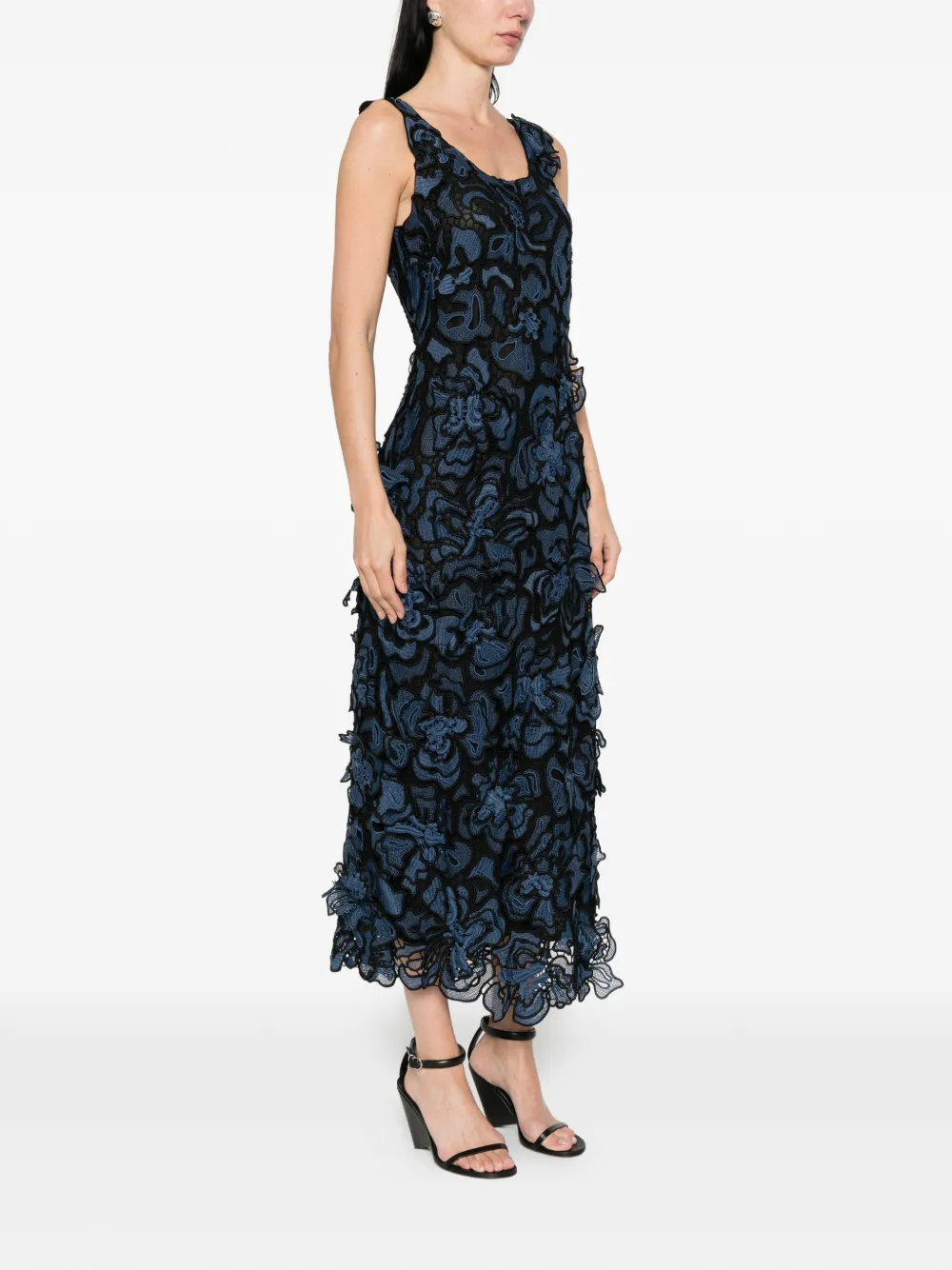 SIMKHAI Jurk met bloemenkant Blauw