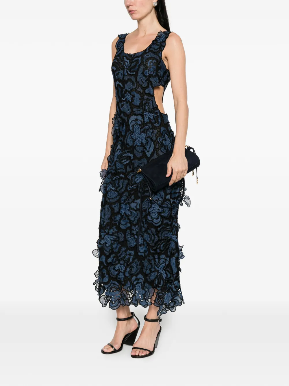 SIMKHAI Jurk met bloemenkant Blauw