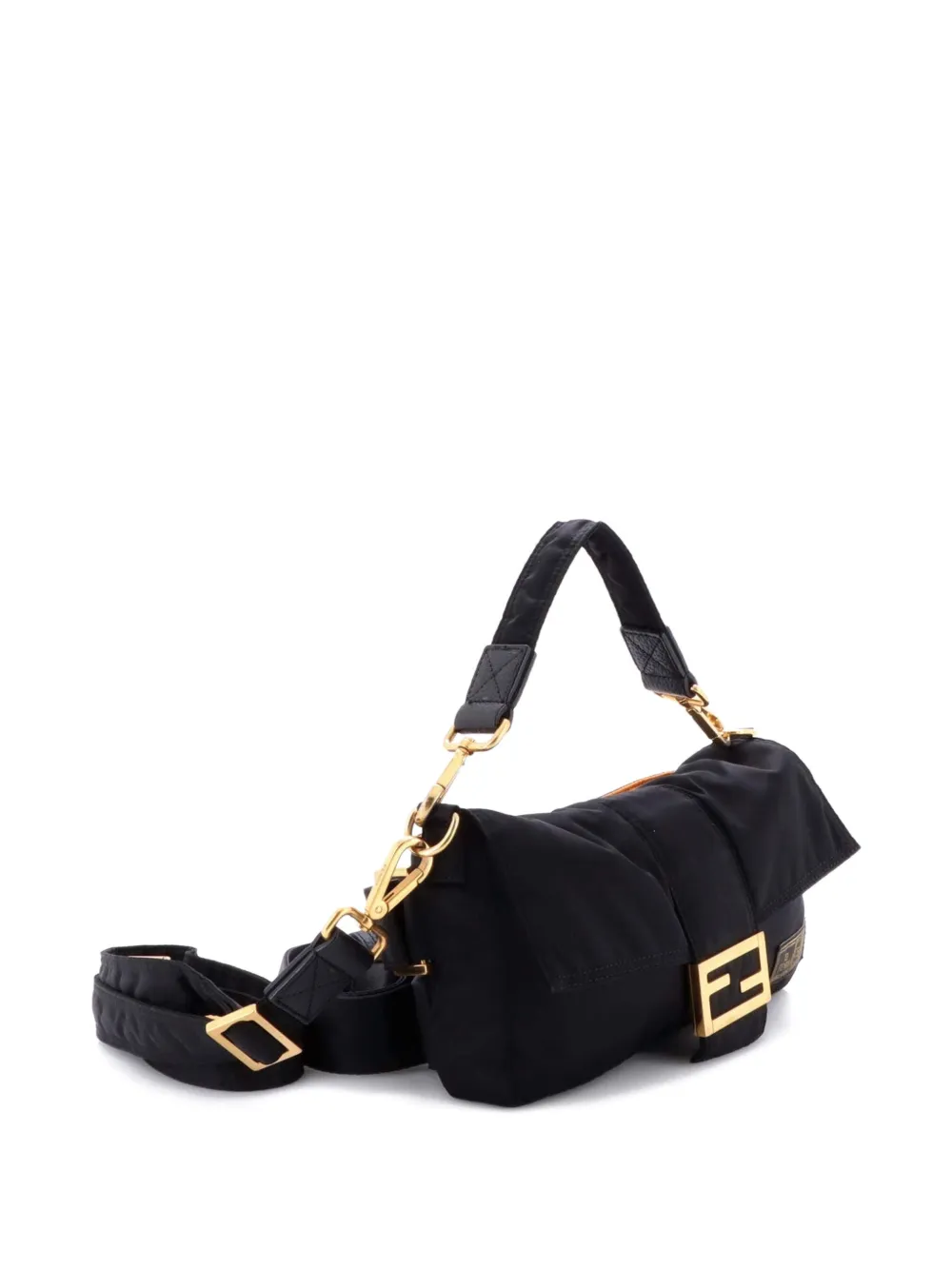 Pre-owned Fendi Porter Baguette Bag Nylon Medium Belt Bag In Black