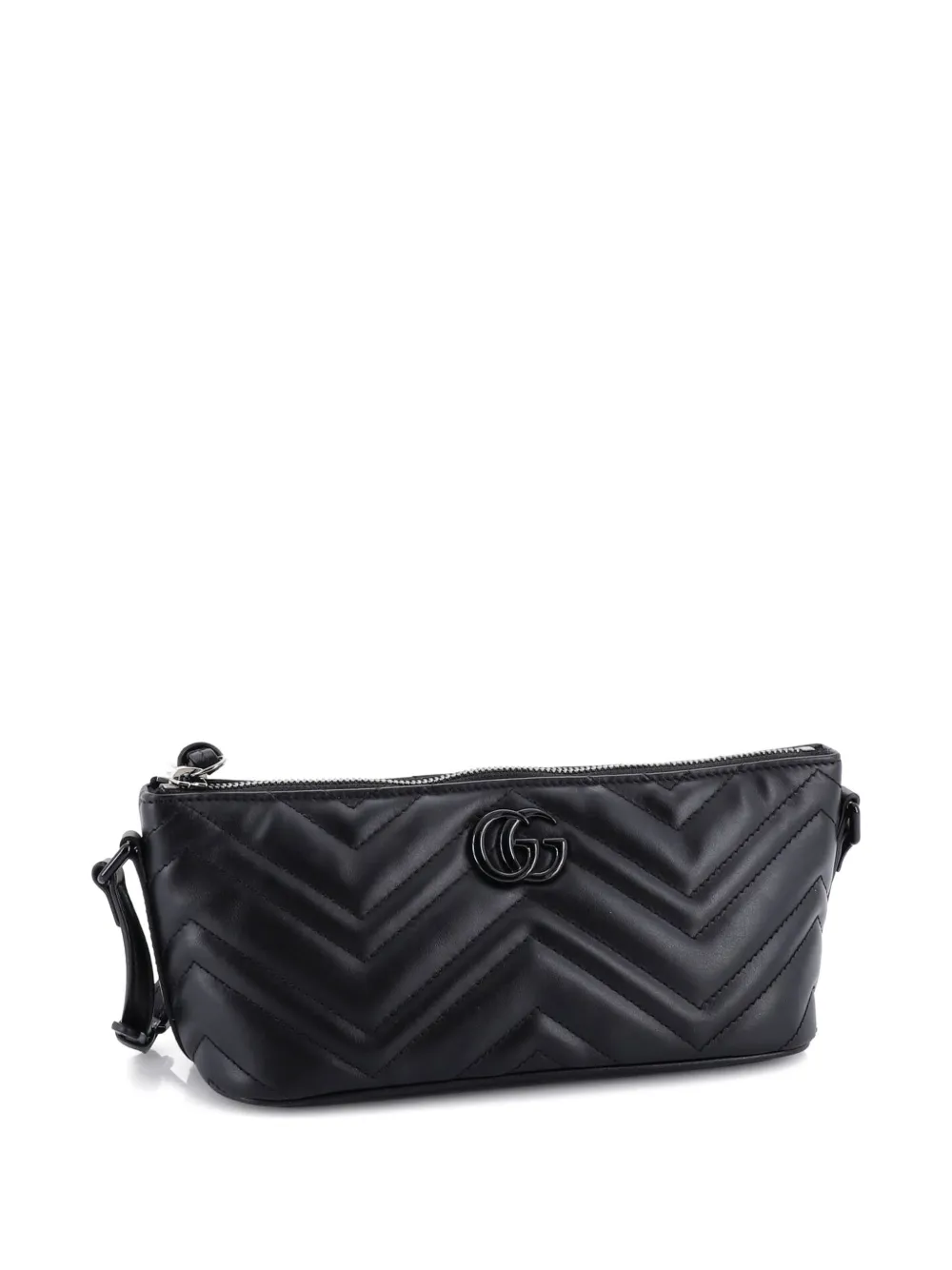 Pre-owned Gucci Gg Marmont Pochette Shoulder Bag Matelasse Leather Small Hobo Bag In Black