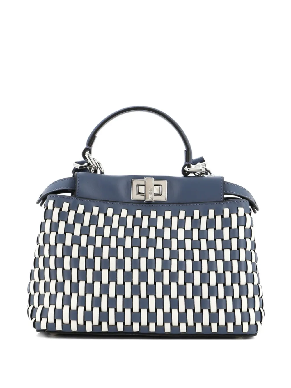 Pre-owned Fendi Peekaboo Bag Braided Leather Mini Shoulder Bag In Blue