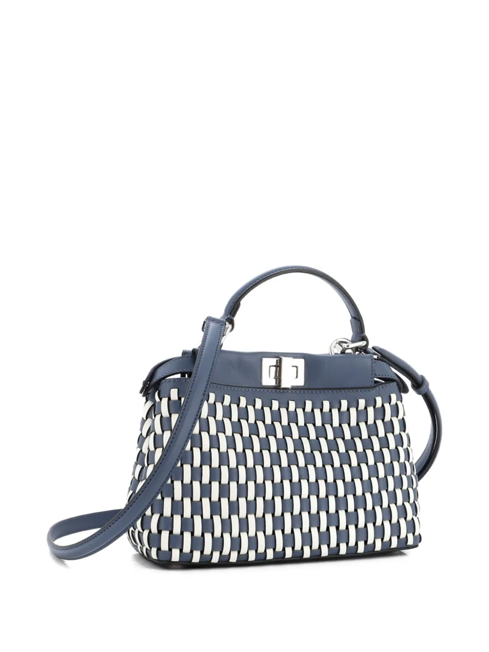 FENDI Pre-owned Peekaboo Bag Braided Leather Mini Shoulder Bag In Blue