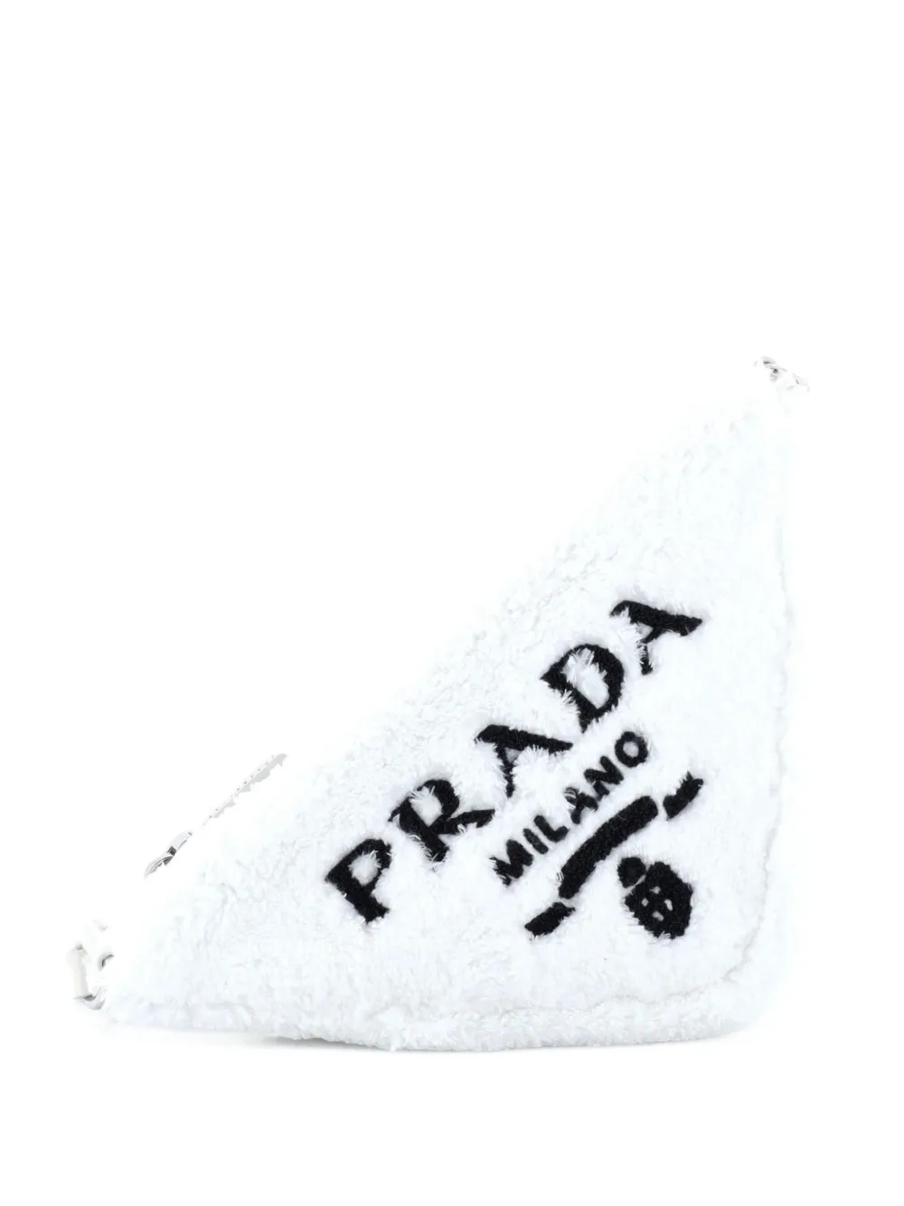 Pre-owned Prada Triangle Logo Zip Terry Cloth Small Crossbody Bag In White