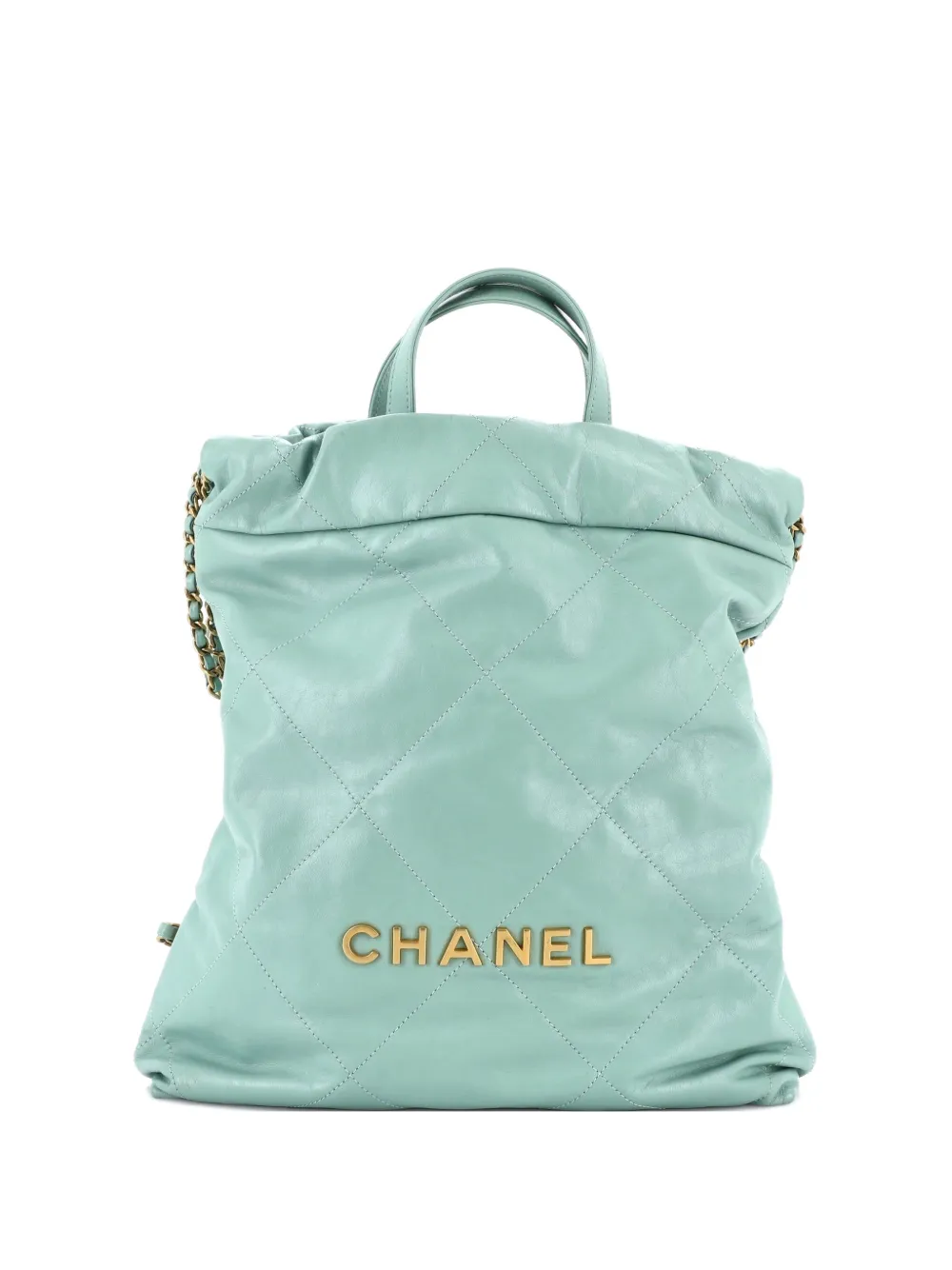 Pre-owned Chanel 22 Chain Quilted Calfskin Medium Backpack In Green