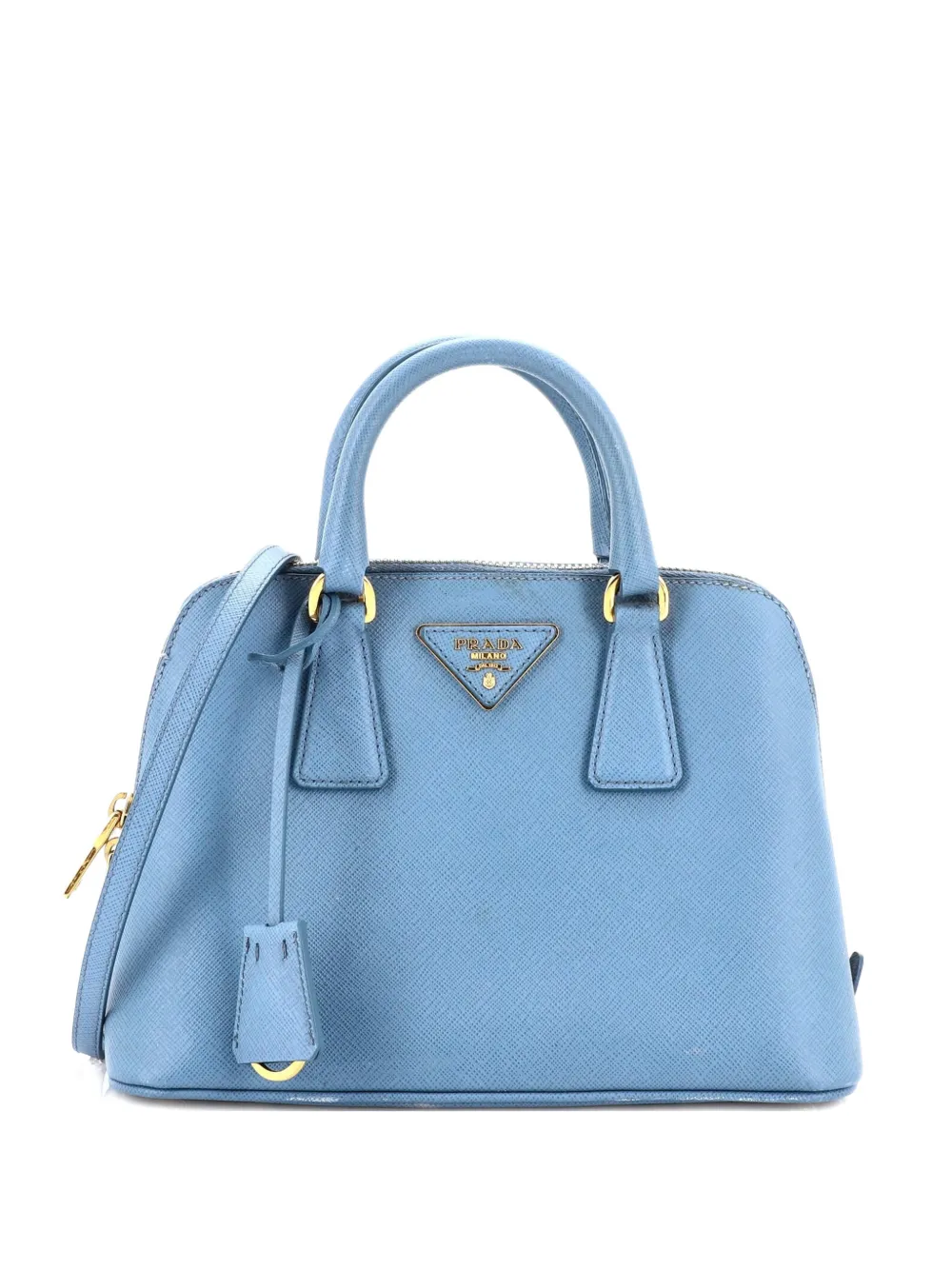Pre-owned Prada Promenade Bag Saffiano Leather Small Satchel In Blue