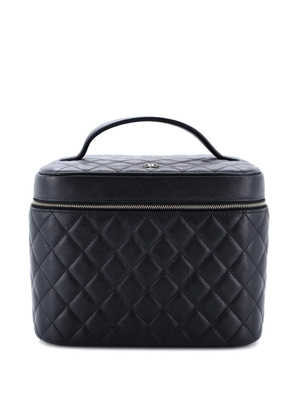 Pre-owned Chanel Classic Vanity Case Quilted Caviar Medium Pouch In Black