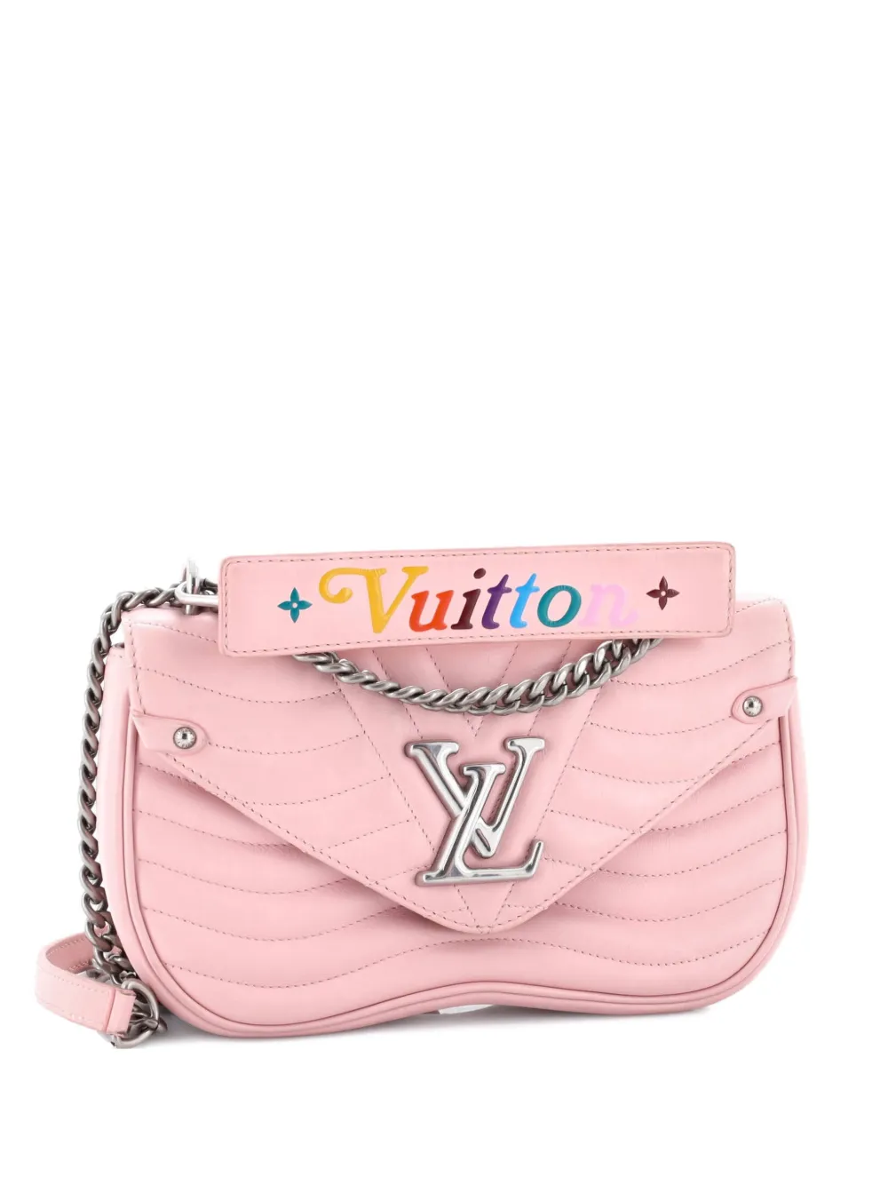 Pre-owned Louis Vuitton New Wave Chain Bag Quilted Leather Mm Crossbody Bag In Pink