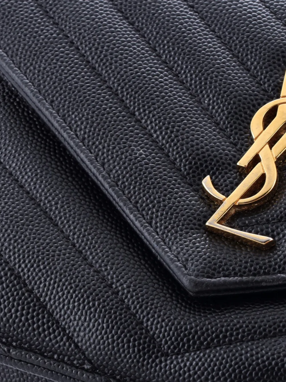 SAINT LAURENT Pre-owned Classic Monogram Wallet On Chain Matelasse Chevron Leather Small Crossbody Bag In Black