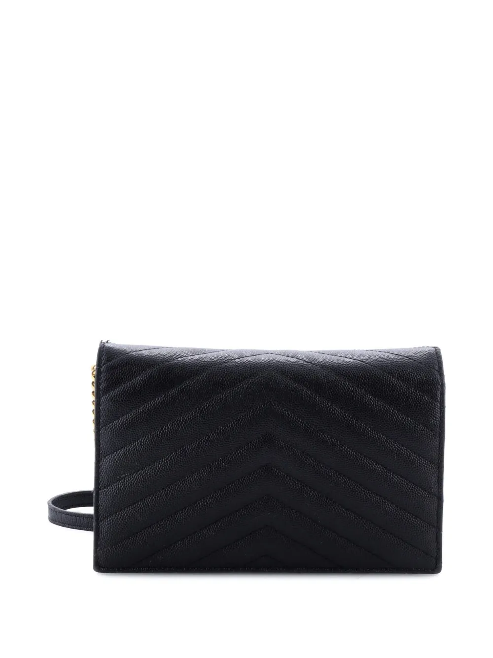 SAINT LAURENT Pre-owned Classic Monogram Wallet On Chain Matelasse Chevron Leather Small Crossbody Bag In Black