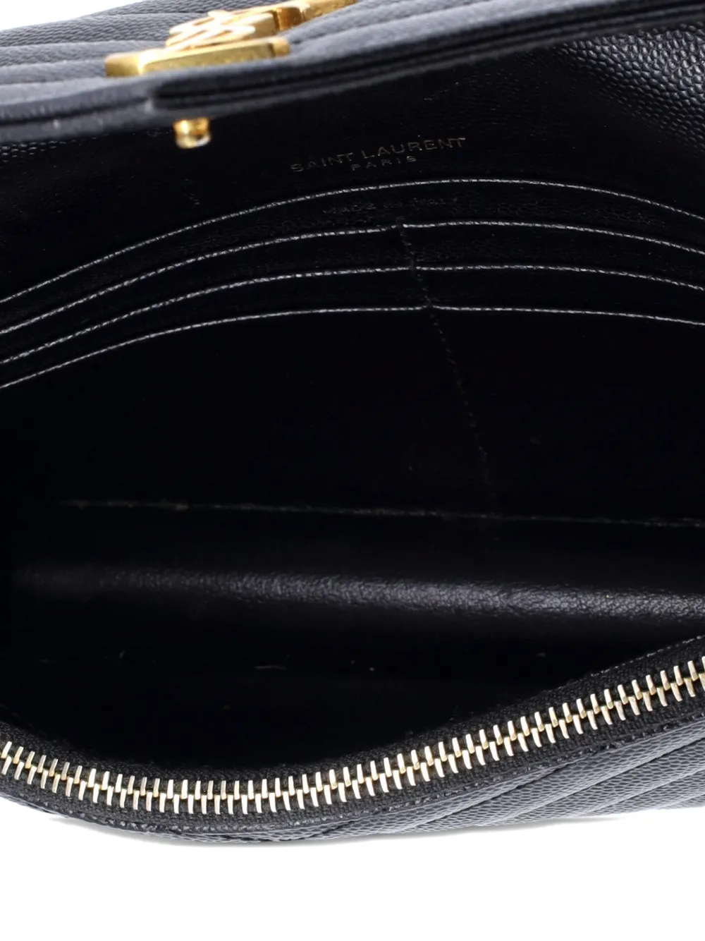 SAINT LAURENT Pre-owned Classic Monogram Wallet On Chain Matelasse Chevron Leather Small Crossbody Bag In Black