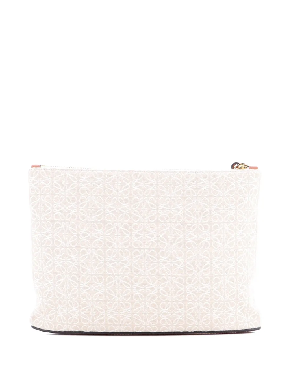 Pre-owned Loewe Zip Clutch Anagram Jacquard And Leather Pouch In Brown