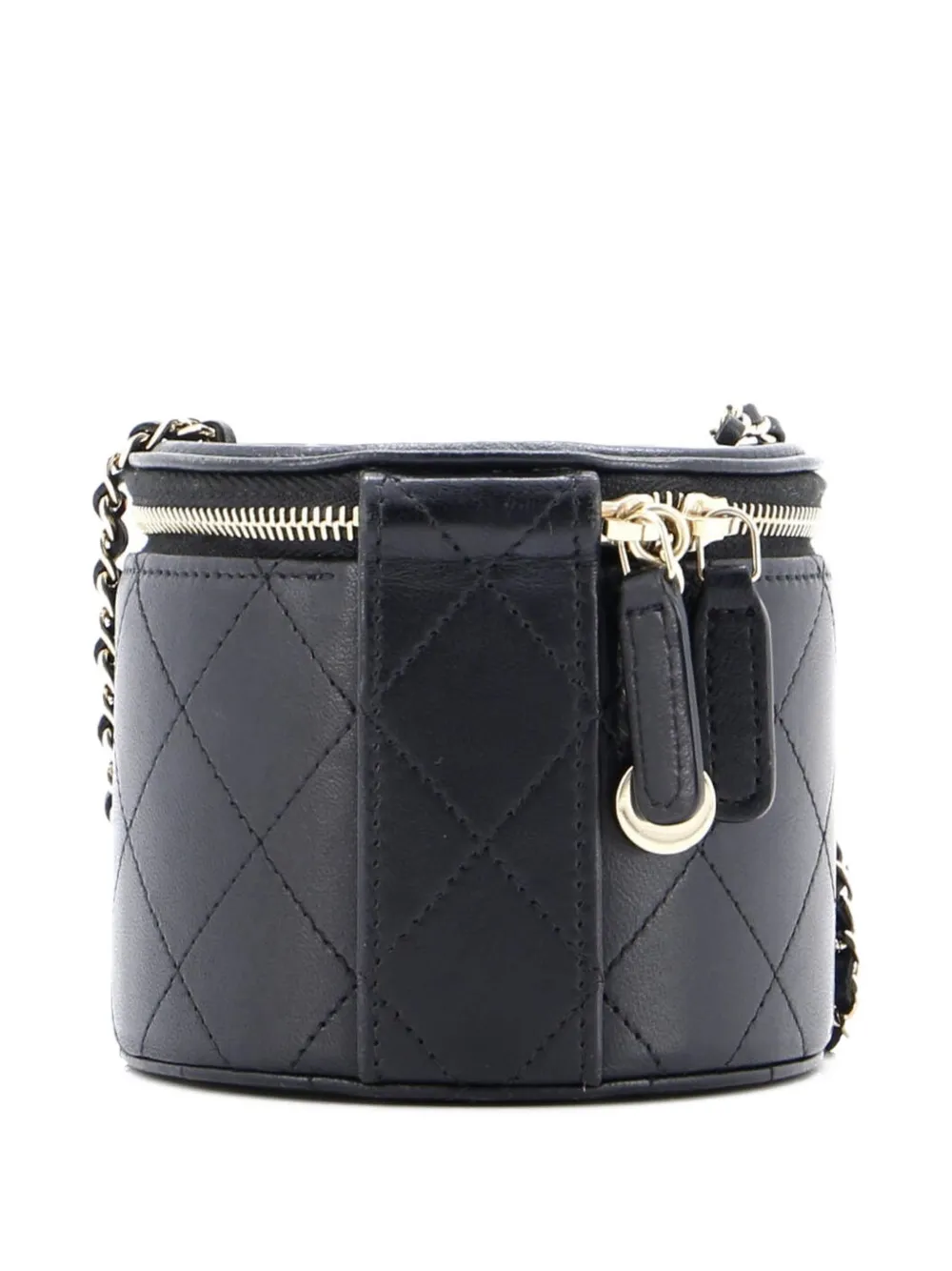 Pre-owned Chanel Cc Round Vanity Case With Chain Quilted Lambskin Mini Clutch Bag In Black