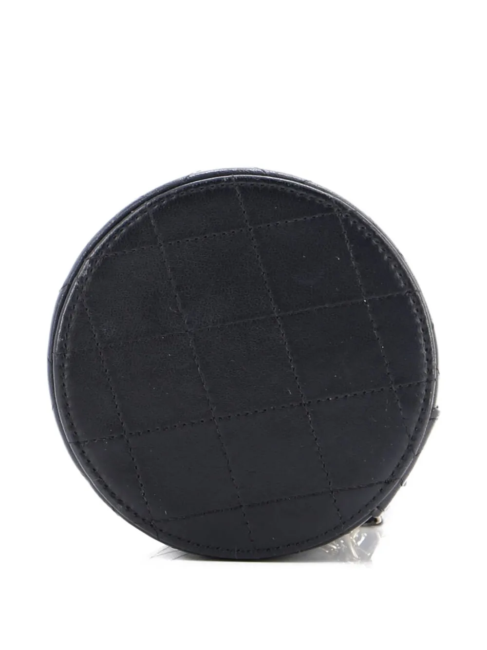 Pre-owned Chanel Cc Round Vanity Case With Chain Quilted Lambskin Mini Clutch Bag In Black