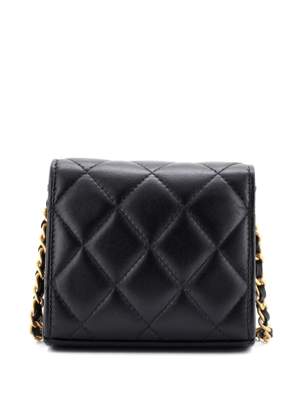 Pre-owned Chanel Coco Love Cc Heart Clutch With Chain Quilted Lambskin Mini Crossbody Bag In Black