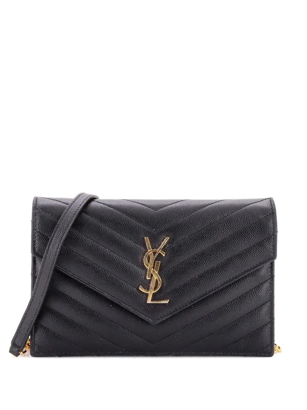 Saint Laurent Pre-Owned Classic Monogram Wallet on Chain Matelasse Chevron Leather Small crossbody bag - Nero
