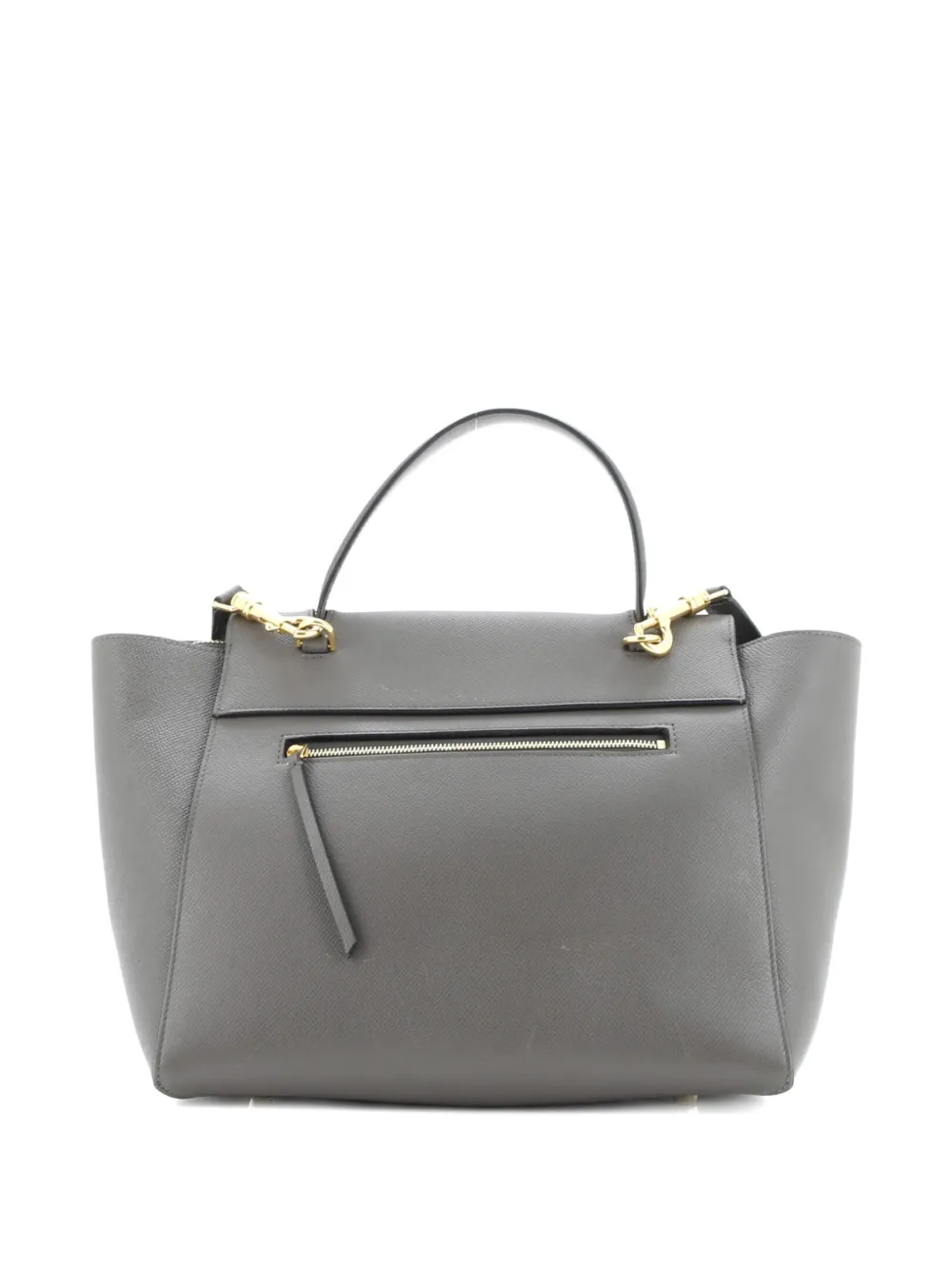 CELINE Pre-owned Belt Bag Textured Leather Medium Satchel In Gray