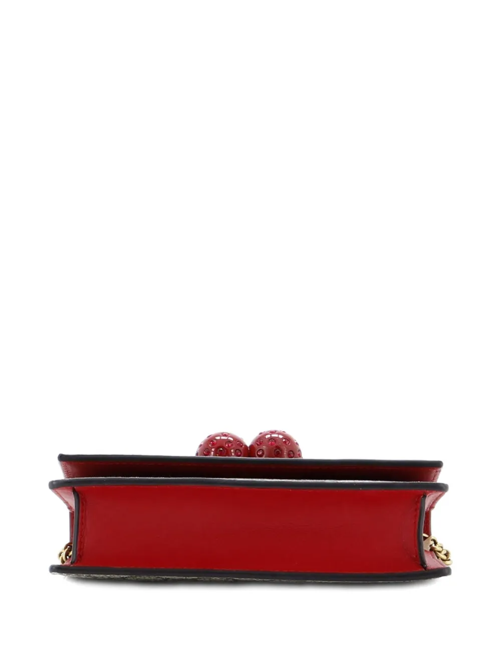 Pre-owned Gucci Cherries Wallet On Chain Gg Coated Canvas Mini Crossbody Bag In Brown