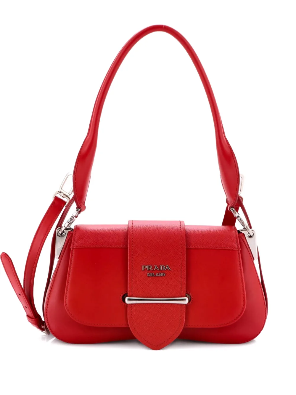 Pre-owned Prada Sidonie City Calf Medium Shoulder Bag In Red