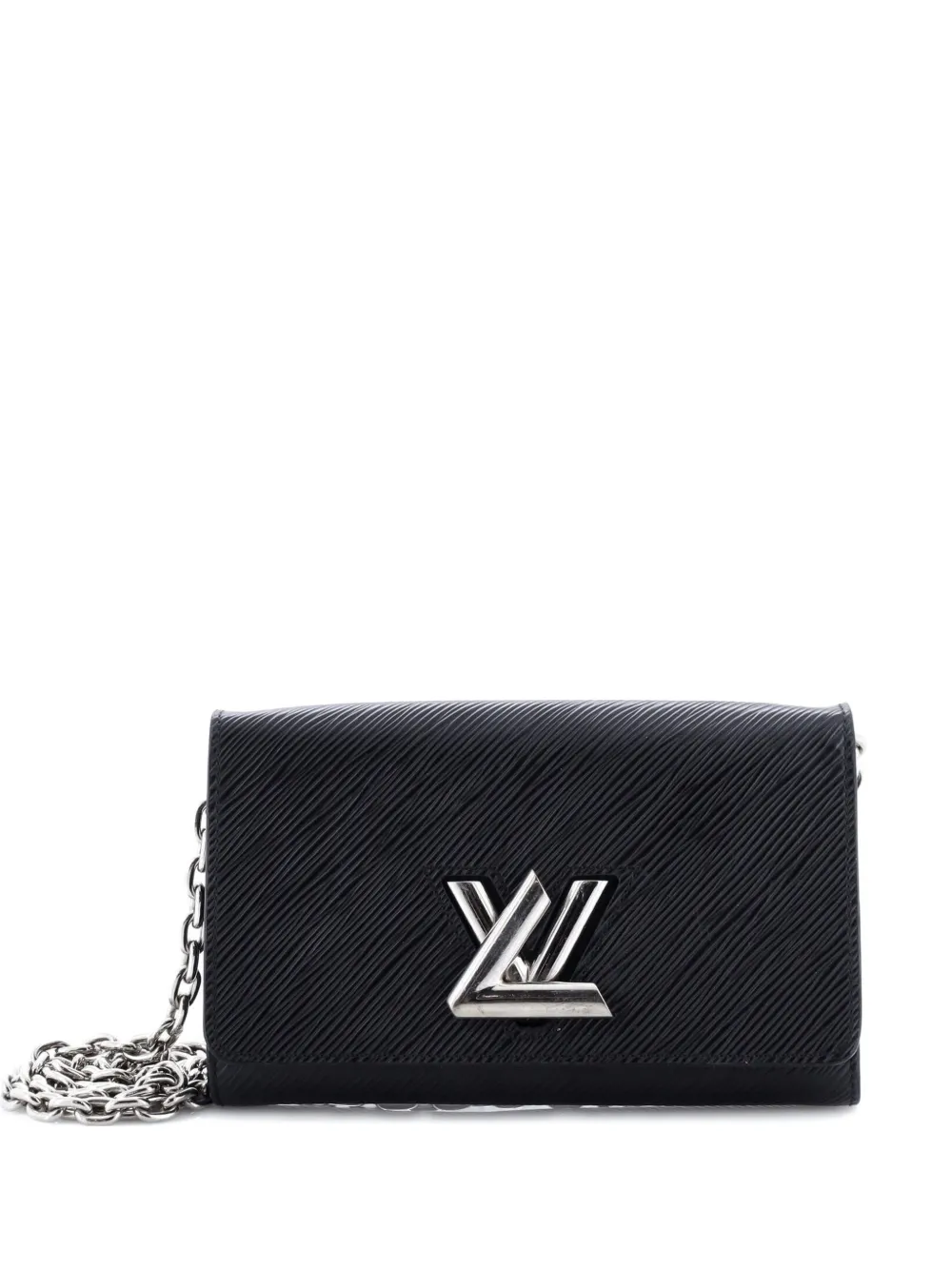 Pre-owned Louis Vuitton Twist Chain Wallet Epi Leather Crossbody Bag In Black